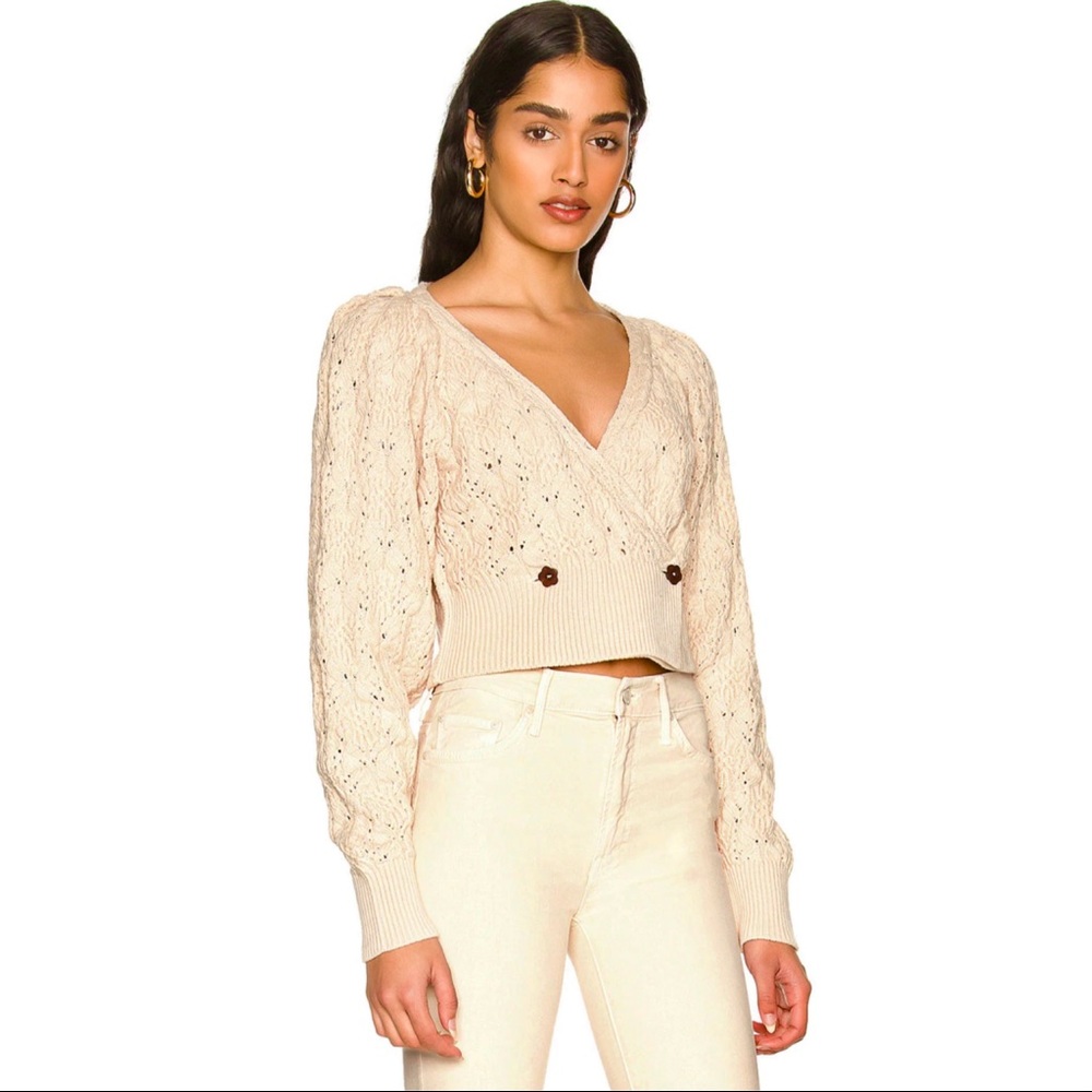 Free People Cream Open-Knit Cropped Cardigan